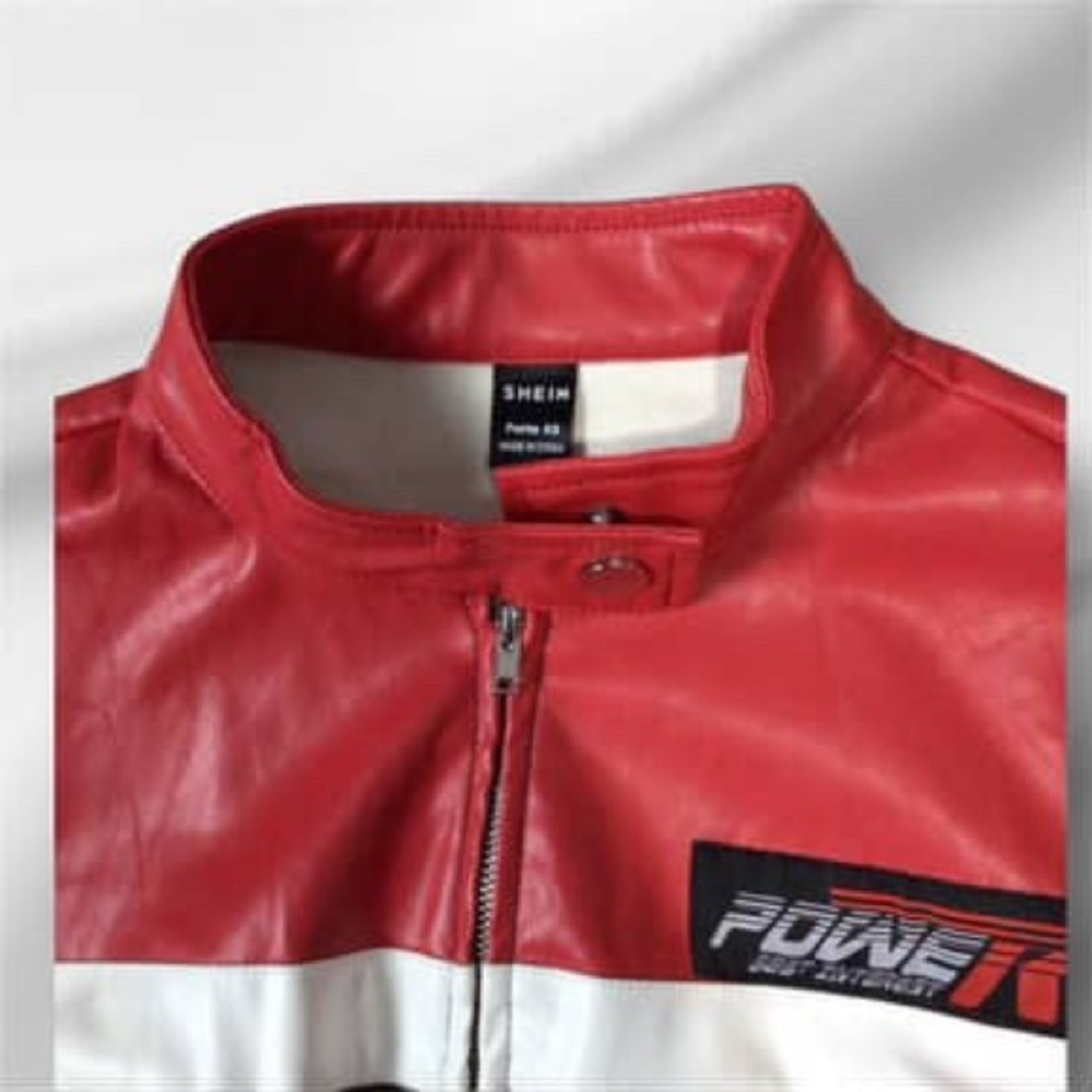 SHEIN Red and Black Leather Jacket with Sporty Design - Picture 5 of 5